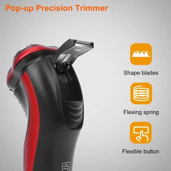 Electric Shaver Razor For Men IPX7 Waterproof Beard Trimmer 3D Rechargeable Painless Rotary Shaver With Pop Up Trimmer 2 In 1 Electric Shaver - Image 2