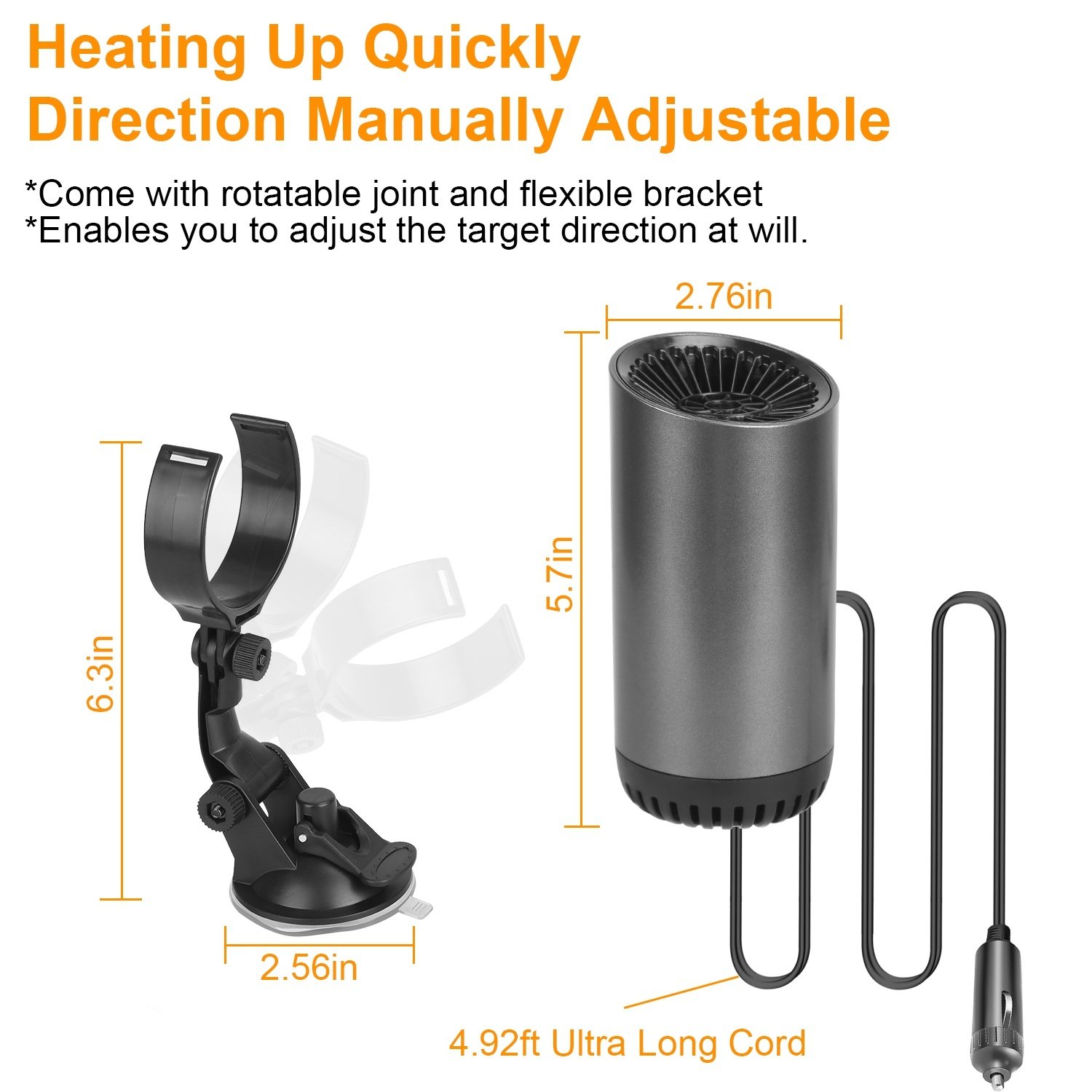 1Pc 12V 150W Or 24V 216W Portable Car Heater 2 In 1 Heating Cooling Fan Rotatable Demister Defroster With 4.92ft Cord - Image 2