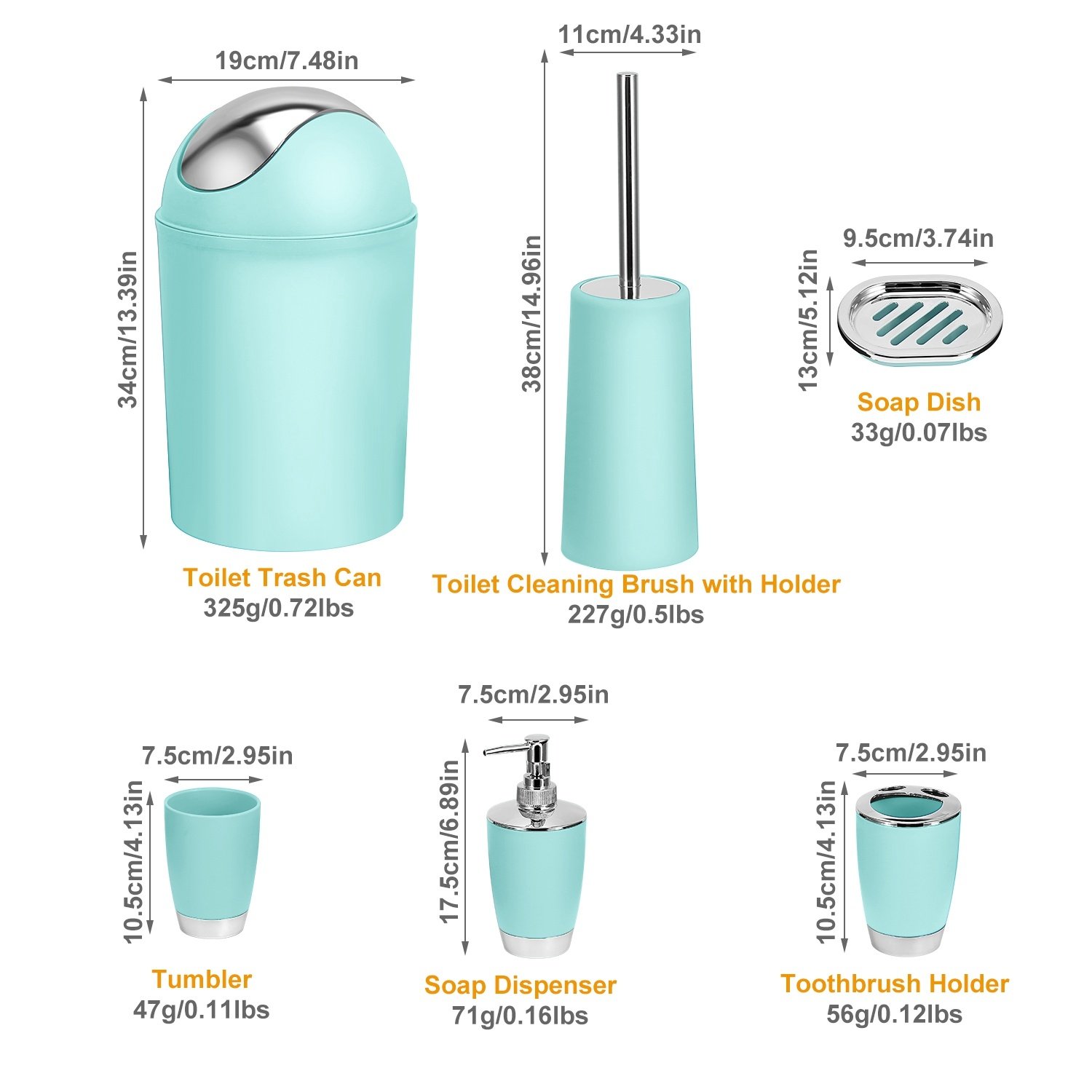Bathroom Accessories Set For New Home Gifting 6 Pcs Bathroom Set Ensemble Complete Soap Dispenser Toothbrush Holder Tumbler Soap Dish Toilet Cleaning Brush Trash Can For Valentines Gift Guest Room - Image 9