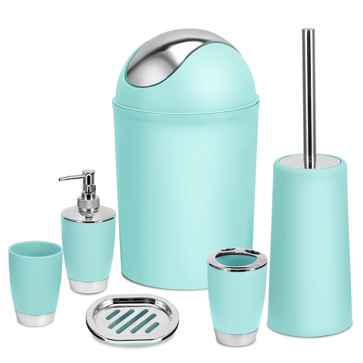 Bathroom Accessories Set For New Home Gifting 6 Pcs Bathroom Set Ensemble Complete Soap Dispenser Toothbrush Holder Tumbler Soap Dish Toilet Cleaning Brush Trash Can For Valentines Gift Guest Room - Image 3