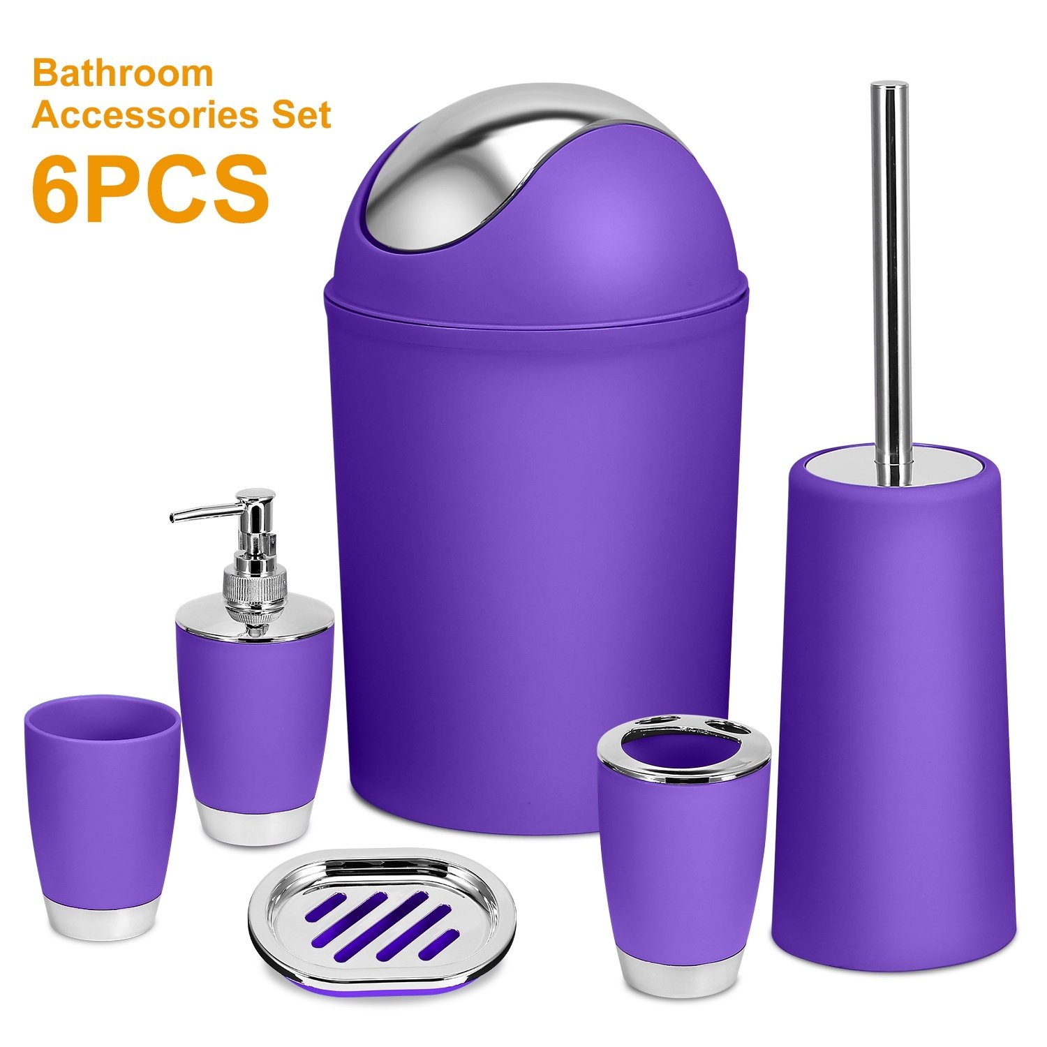 Bathroom Accessories Set For New Home Gifting 6 Pcs Bathroom Set Ensemble Complete Soap Dispenser Toothbrush Holder Tumbler Soap Dish Toilet Cleaning Brush Trash Can For Valentines Gift Guest Room - Image 2
