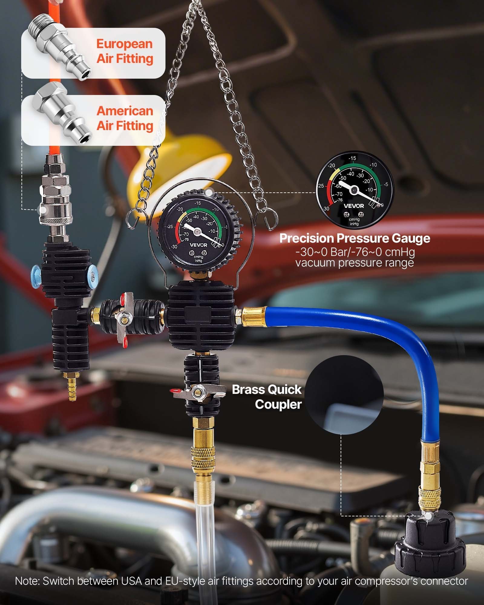 Coolant Pressure Tester Kit, 47Pcs Radiator Vacuum Refill Kit With 3 Metal Adapters, Universal Fit, Automotive Cooling System Pressure Tester Tool, With Pressures Pump & Plastic Filler - Image 3