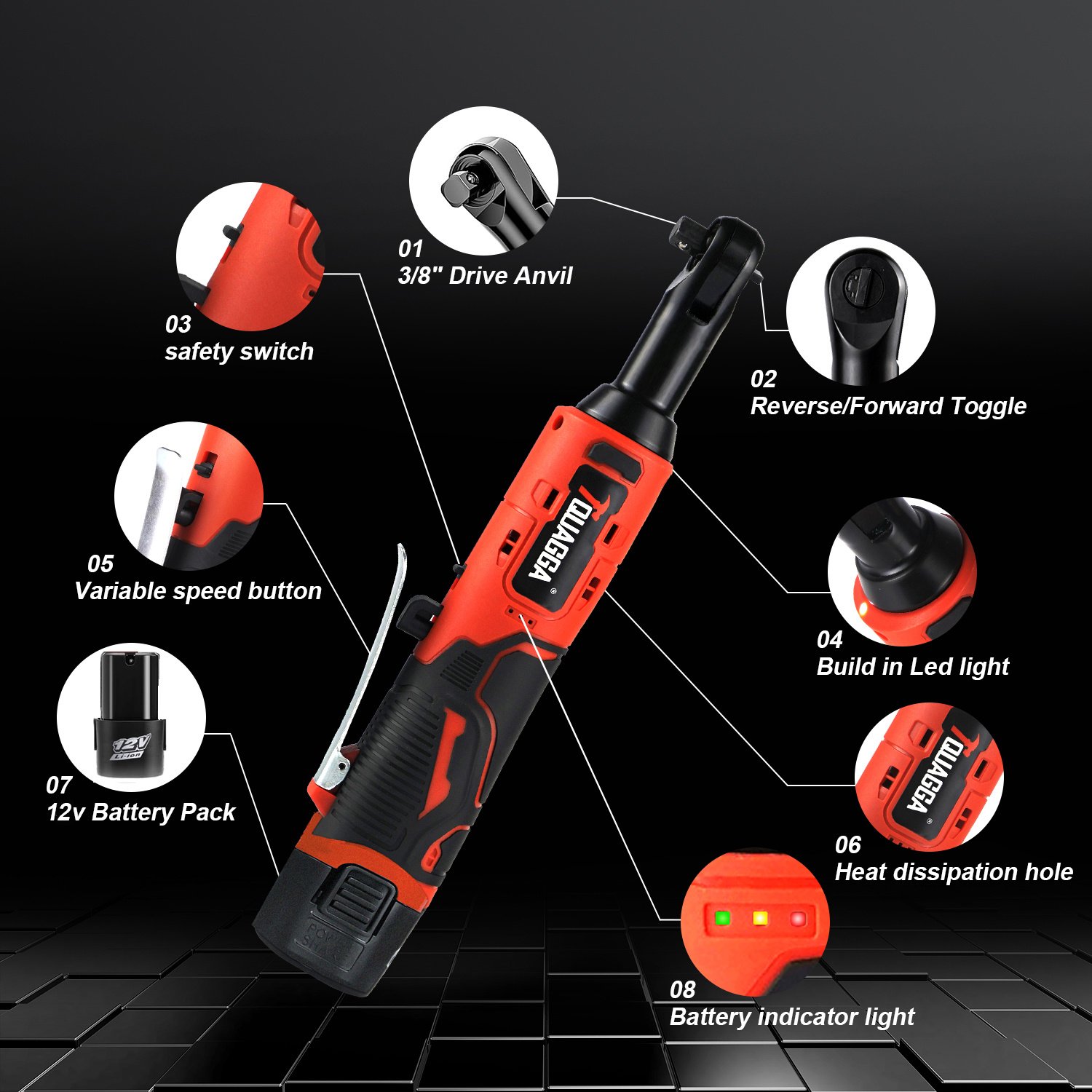 TQUAGGA Cordless Electric Ratchet Wrench Set, 12V, 45ftlbs,Variable Speed Power Ratchet Wrench,with Batteries2,Automotive Repair Tools, Electric Tools Cordless,Hardware,Impact,Heavy Duty - Image 7