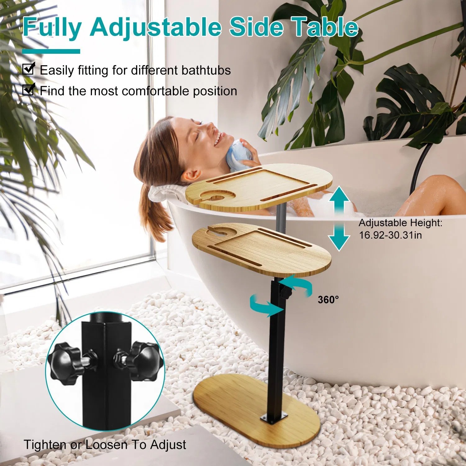 Bath Tub Tray Table, Liftable Freestanding Bamboo Bath Tray Caddy For Tub Against Wall, Bath Table Tray Tub Shelf Bathroom Organizer Shelf For Luxury Spa, Bath Home Spa Bathtub Accessories - Image 3