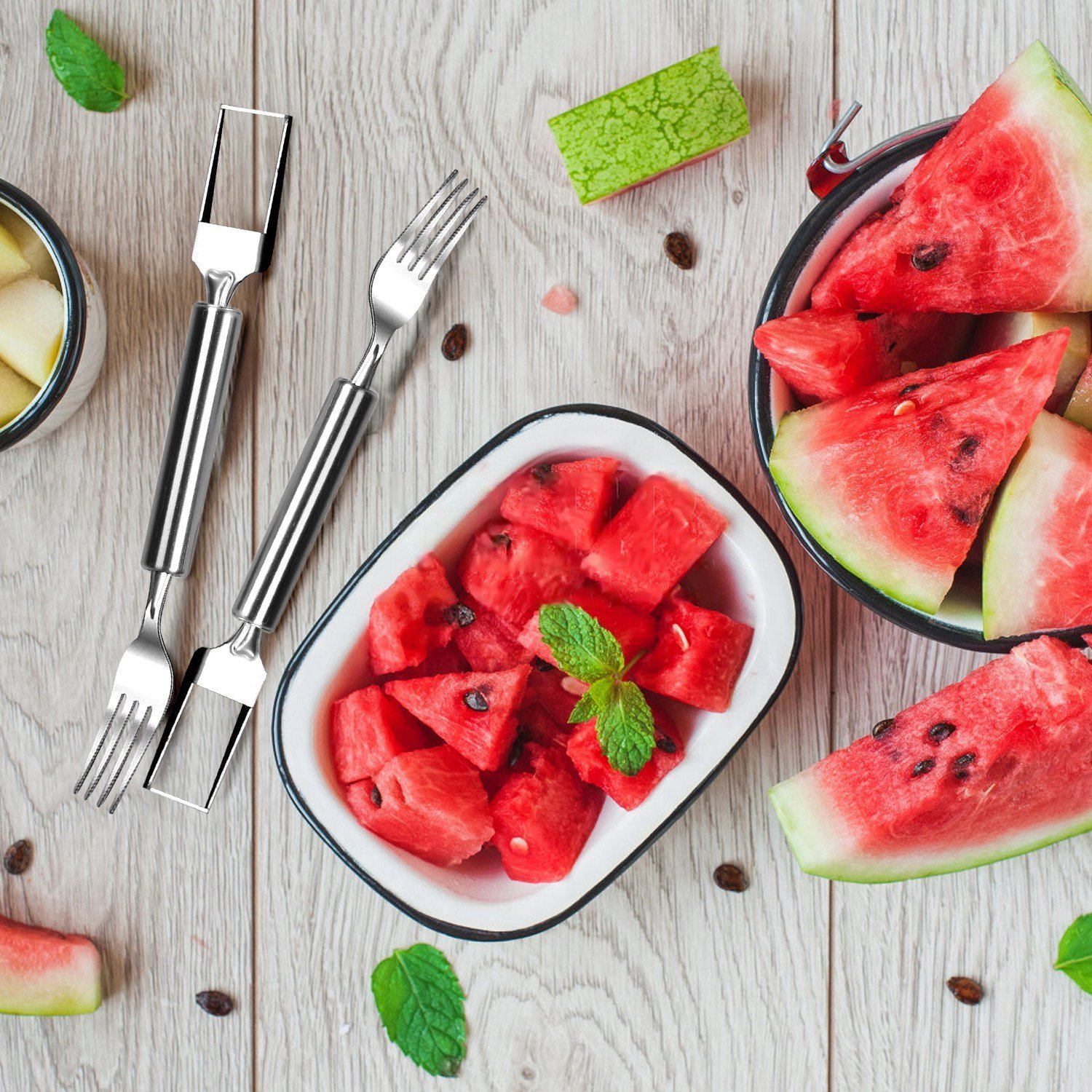 5Pcs 2 In 1 Watermelon Cutter Slicer Fork Stainless Steel Dual Head Watermelon Fruit Cutting Fork Knife For Summer Family Gathering Friend Party Camping Picnic Home Kitchen - Image 4