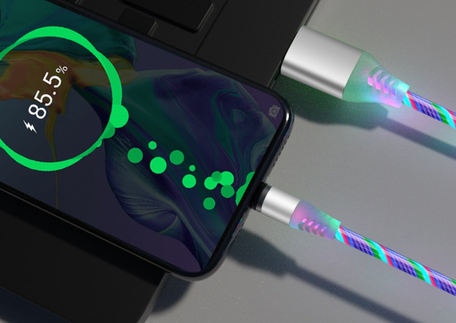 Compatible with Apple, Flowing Ligh Magnetic Streamer Data Line Cable for Iphone Android Typec - Image 4