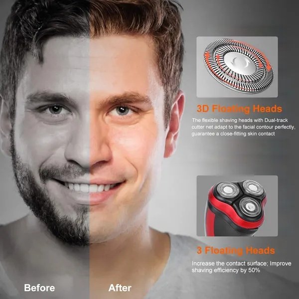 Electric Shaver Razor For Men IPX7 Waterproof Beard Trimmer 3D Rechargeable Painless Rotary Shaver With Pop Up Trimmer 2 In 1 Electric Shaver - Image 5
