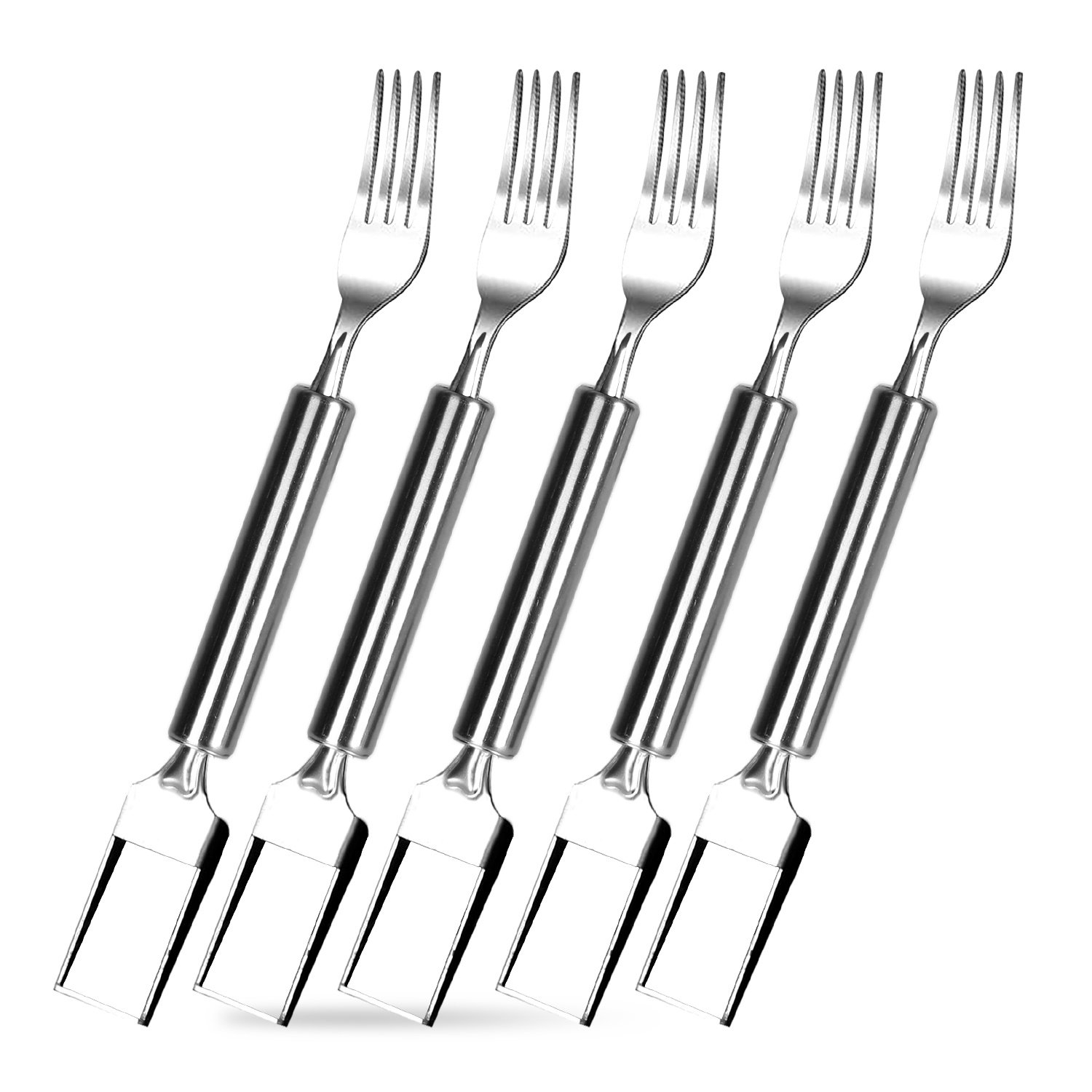 5Pcs 2 In 1 Watermelon Cutter Slicer Fork Stainless Steel Dual Head Watermelon Fruit Cutting Fork Knife For Summer Family Gathering Friend Party Camping Picnic Home Kitchen - Image 3