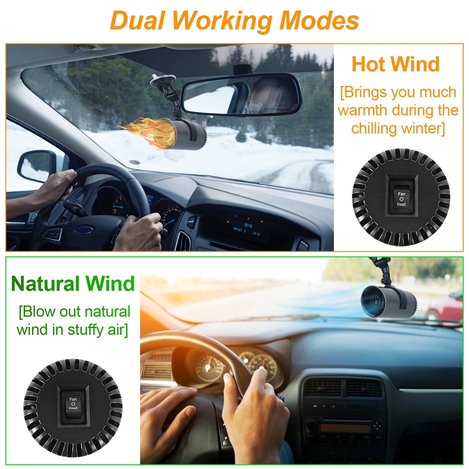 1Pc 12V 150W Or 24V 216W Portable Car Heater 2 In 1 Heating Cooling Fan Rotatable Demister Defroster With 4.92ft Cord - Image 10