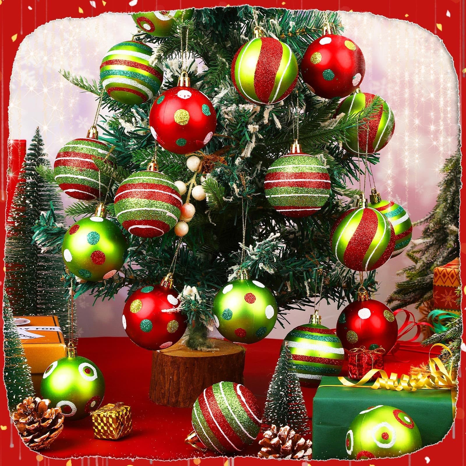 24PCS Christmas Ball Ornaments, Hanging Balls Red And Green Christmas Tree Pendants For Xmas Tree Home Decor Party Holiday Wedding Anniversary DIY Craft Decor Supplies - Image 5