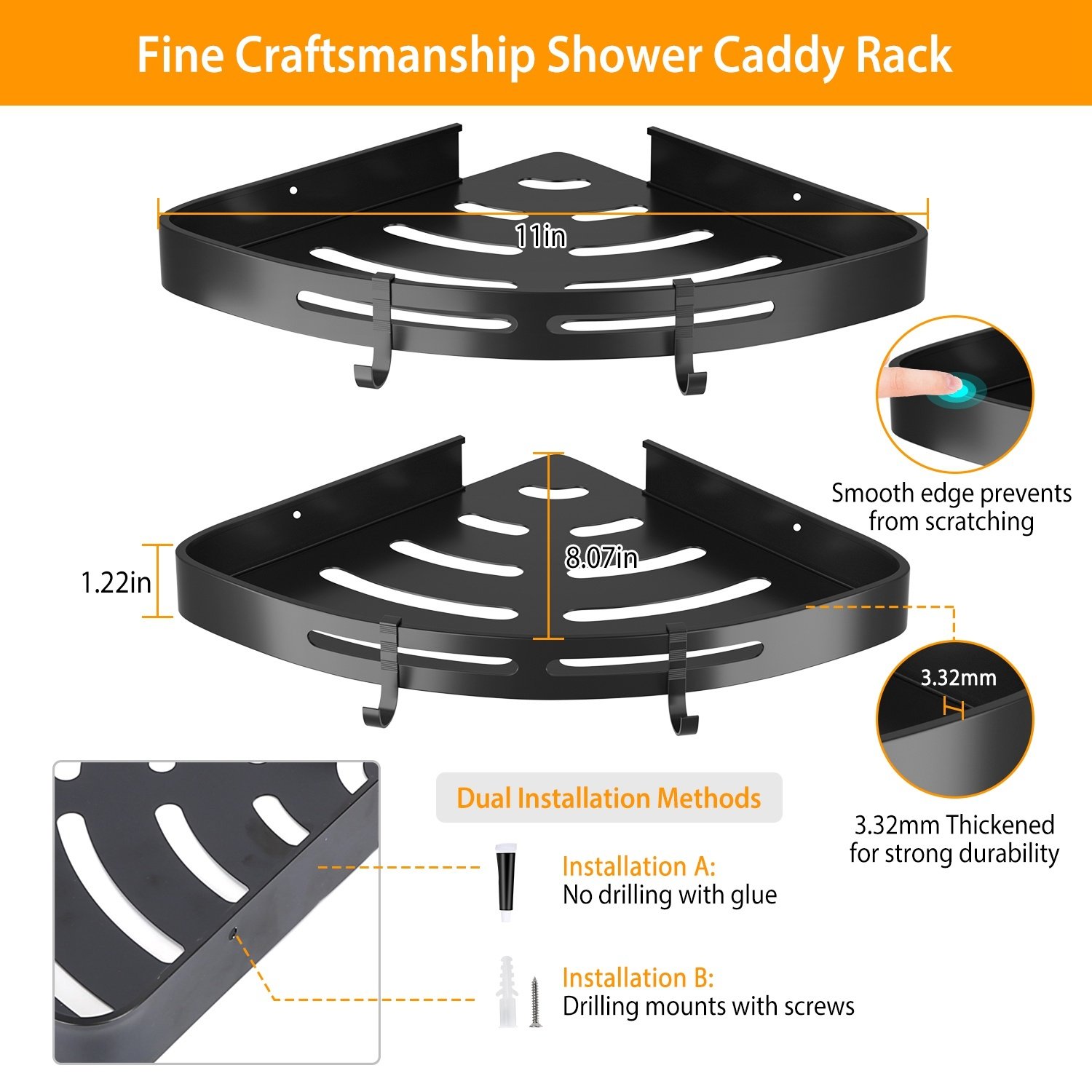 2Pcs Corner Shower Caddy Shelf Adhesive Bathroom Wall Mounted Storage Racks Aluminum Organizers For Bathroom Toilet Kitchen Dorm - Image 5