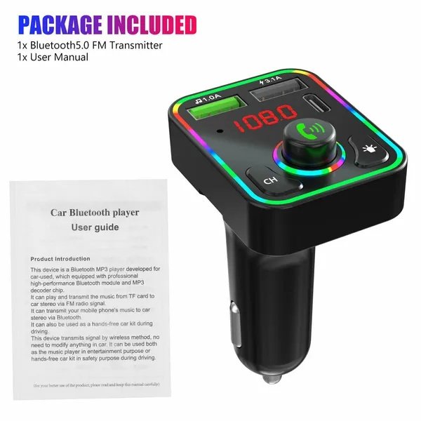 2 Pcs Wireless Car FM Transmitter Mini LED Screen MP3 Bluetooth 5.0 Fast PD Adapter - Image 3