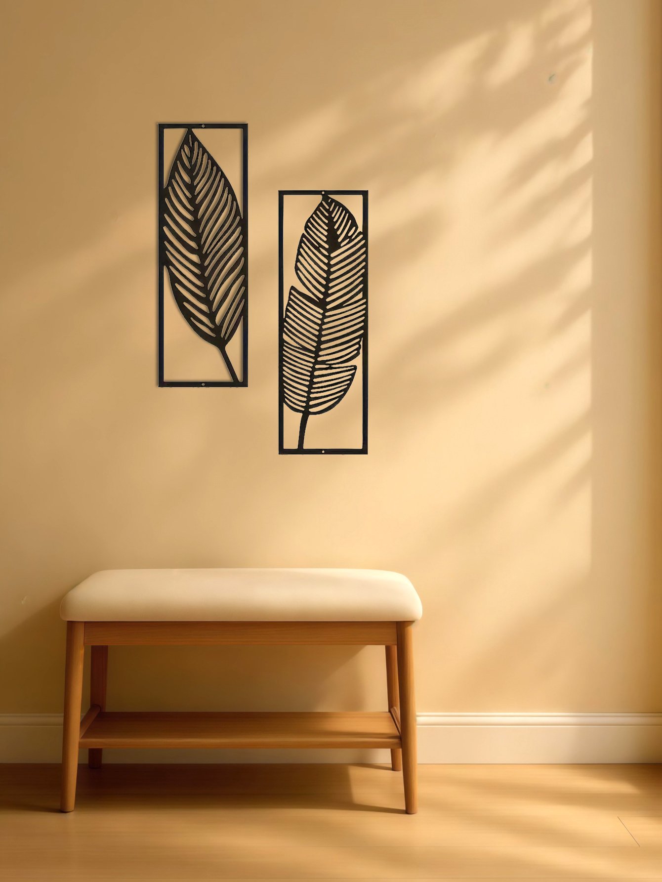 2-Pack Handmade Iron Leaf Wall Art - Rustic Nature-Inspired Home Decor - Image 2