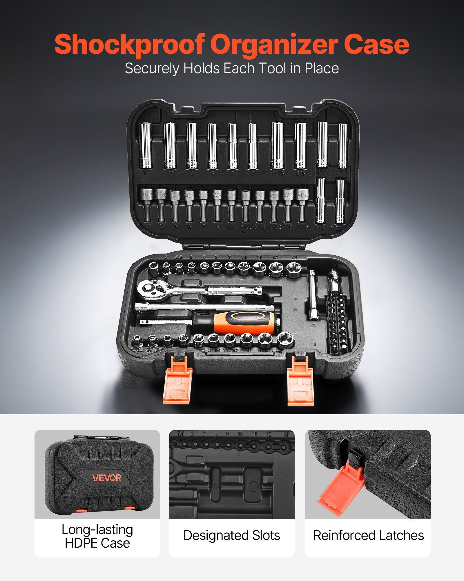 Socket Set, 70 Pieces, 1/4 Inch Drive Socket And Ratchet Set, SAE And Metric, Deep And Shallow, Mechanic Tool Kit With Bits, Accessories And Storage Case, CR-V Alloy Steel, For Automotive Repair - Image 5