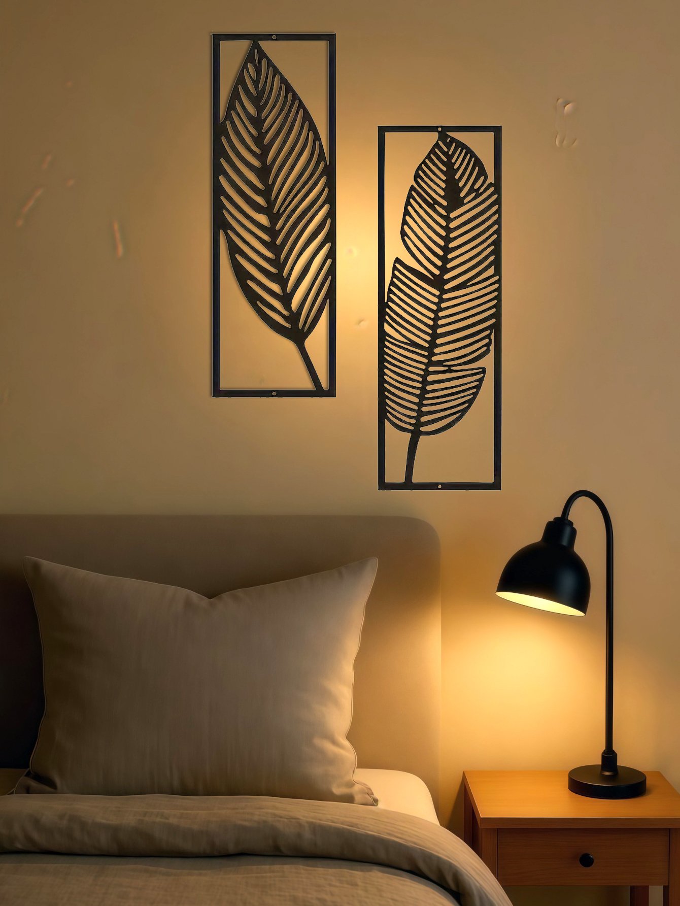 2-Pack Handmade Iron Leaf Wall Art - Rustic Nature-Inspired Home Decor - Image 6