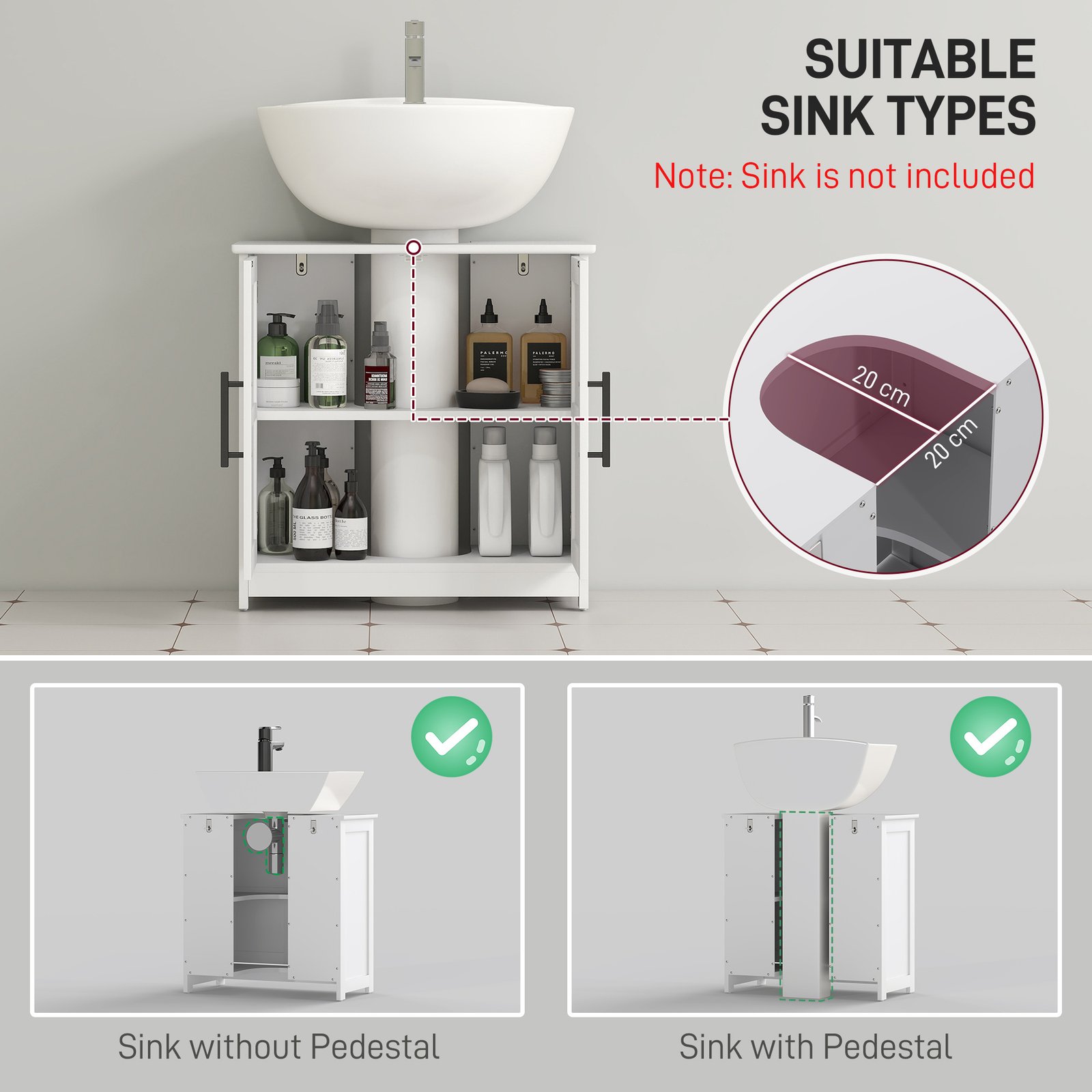 Farmhouse Pedestal Sink Storage Cabinet, Bathroom Sink Cabinet with 2 Barn Doors and Adjustable Shelf, White - Image 6
