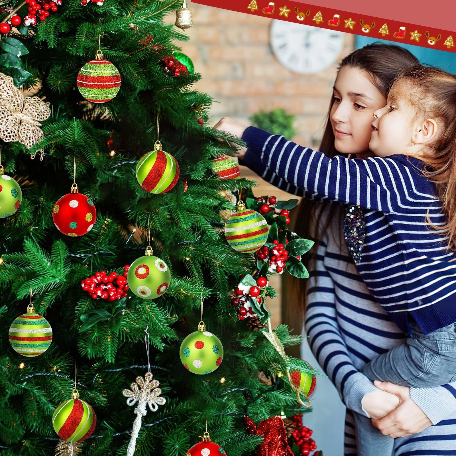 24PCS Christmas Ball Ornaments, Hanging Balls Red And Green Christmas Tree Pendants For Xmas Tree Home Decor Party Holiday Wedding Anniversary DIY Craft Decor Supplies - Image 2