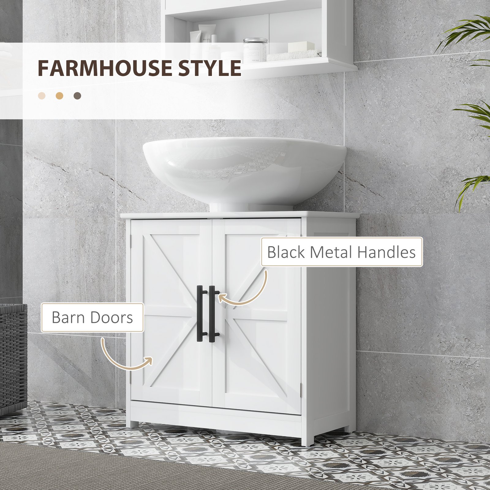 Farmhouse Pedestal Sink Storage Cabinet, Bathroom Sink Cabinet with 2 Barn Doors and Adjustable Shelf, White - Image 2