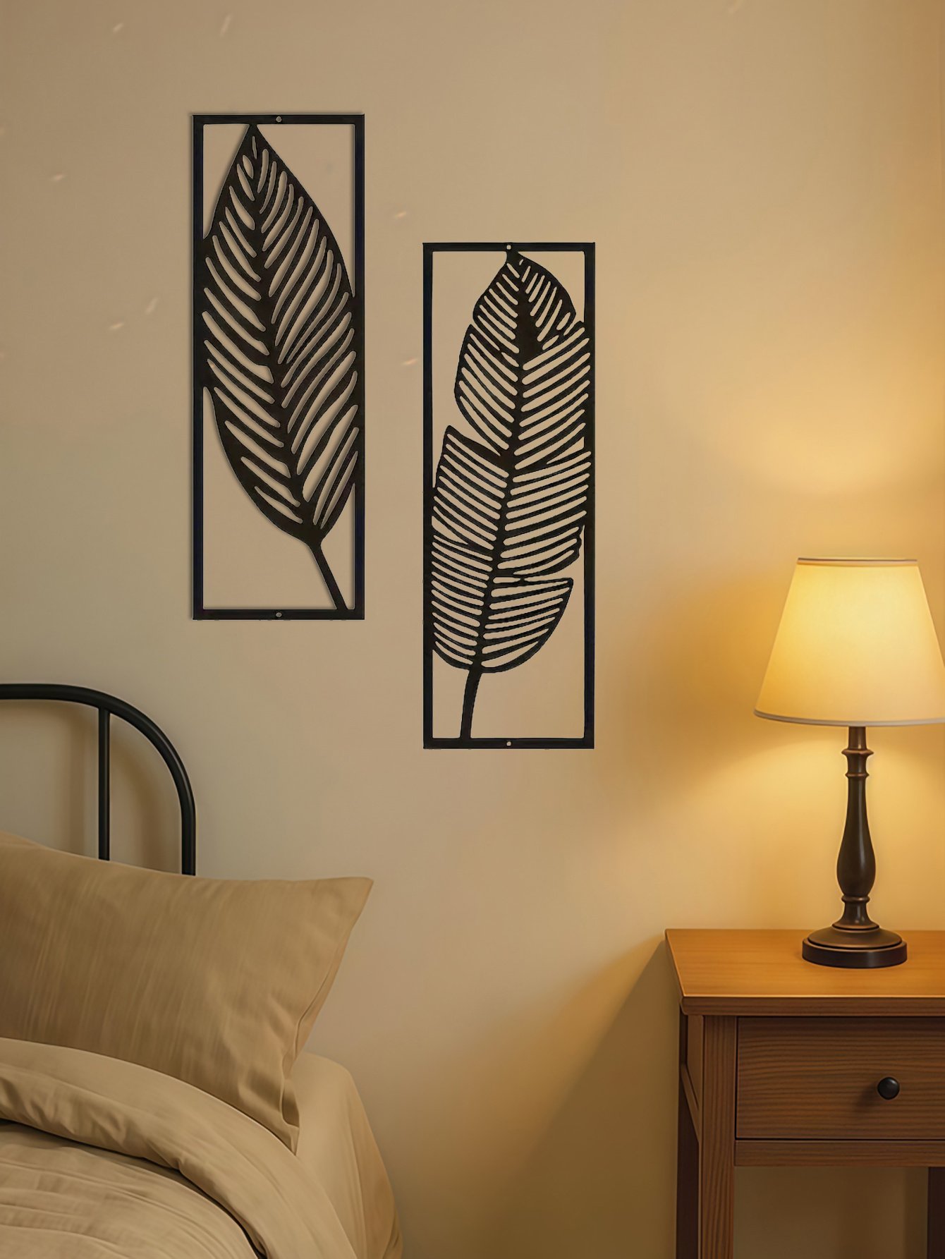 2-Pack Handmade Iron Leaf Wall Art - Rustic Nature-Inspired Home Decor - Image 5