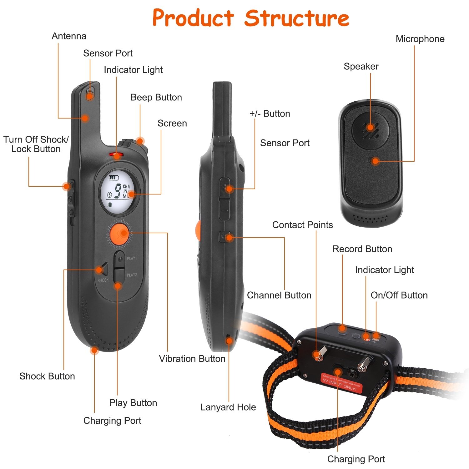 1Pc 984FT Dog Training Collar IP65 Waterproof Pet Beep Vibration Electric Shock Collar 3 Channels Rechargeable Transmitter Receiver Trainer With Recording Safety Keypad Lock - Image 4