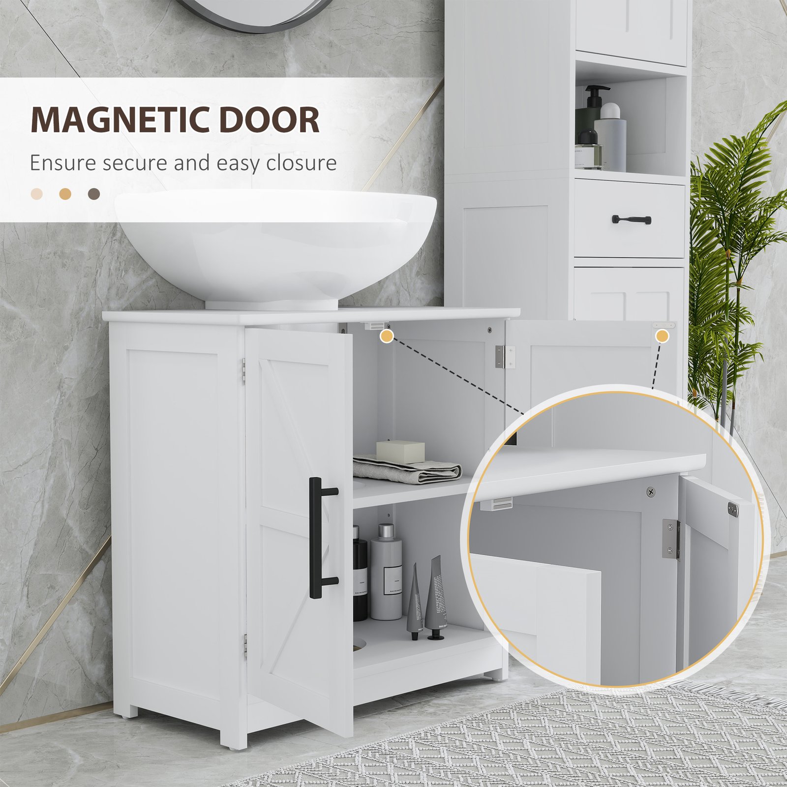 Farmhouse Pedestal Sink Storage Cabinet, Bathroom Sink Cabinet with 2 Barn Doors and Adjustable Shelf, White - Image 8