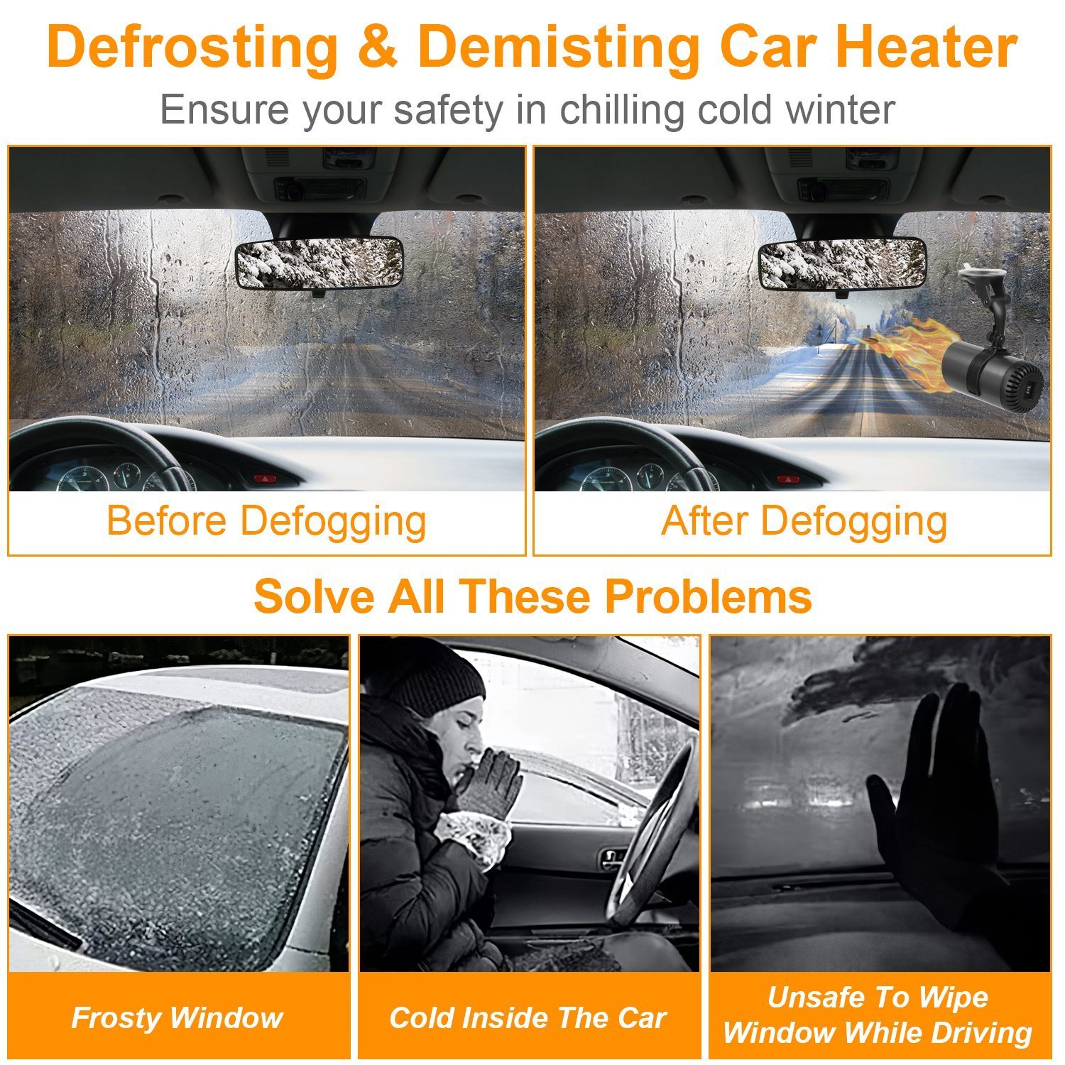 1Pc 12V 150W Or 24V 216W Portable Car Heater 2 In 1 Heating Cooling Fan Rotatable Demister Defroster With 4.92ft Cord - Image 5