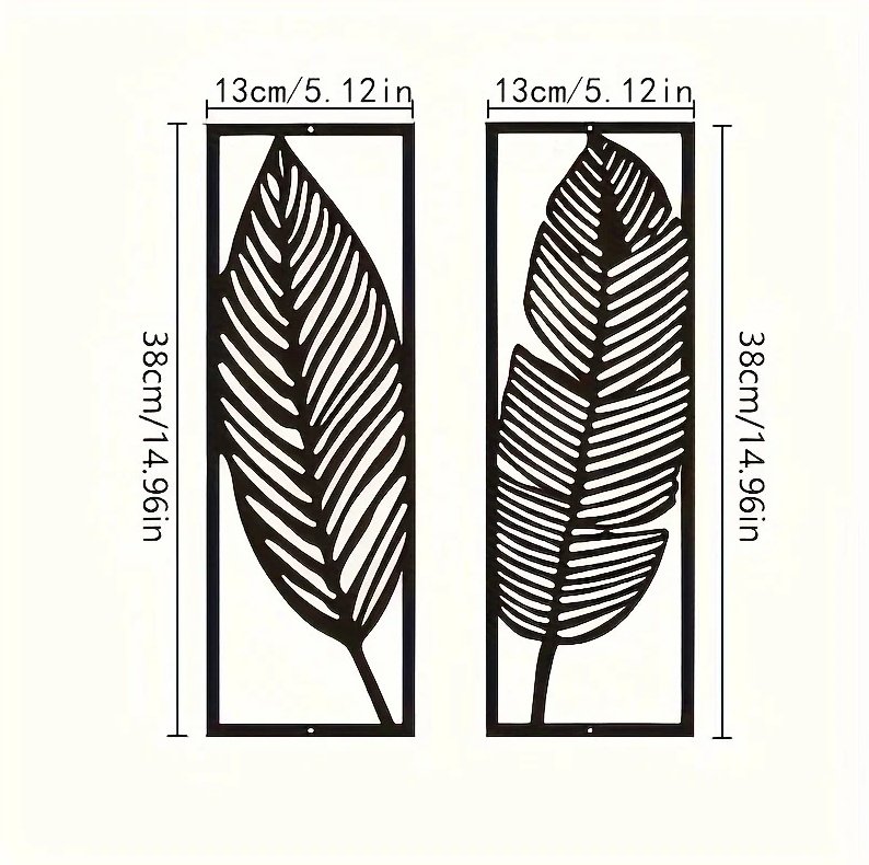 2-Pack Handmade Iron Leaf Wall Art - Rustic Nature-Inspired Home Decor - Image 4