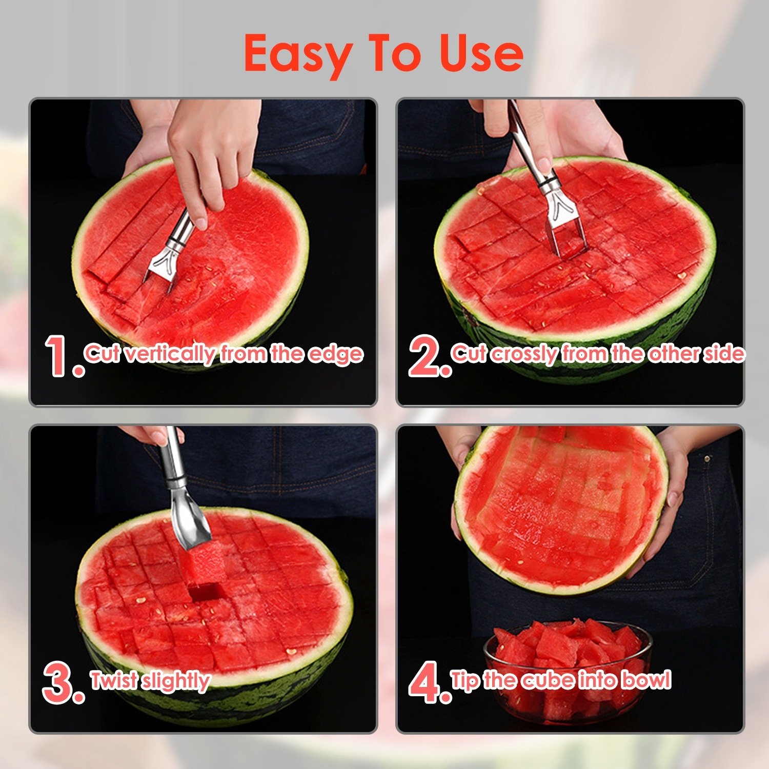 5Pcs 2 In 1 Watermelon Cutter Slicer Fork Stainless Steel Dual Head Watermelon Fruit Cutting Fork Knife For Summer Family Gathering Friend Party Camping Picnic Home Kitchen - Image 2