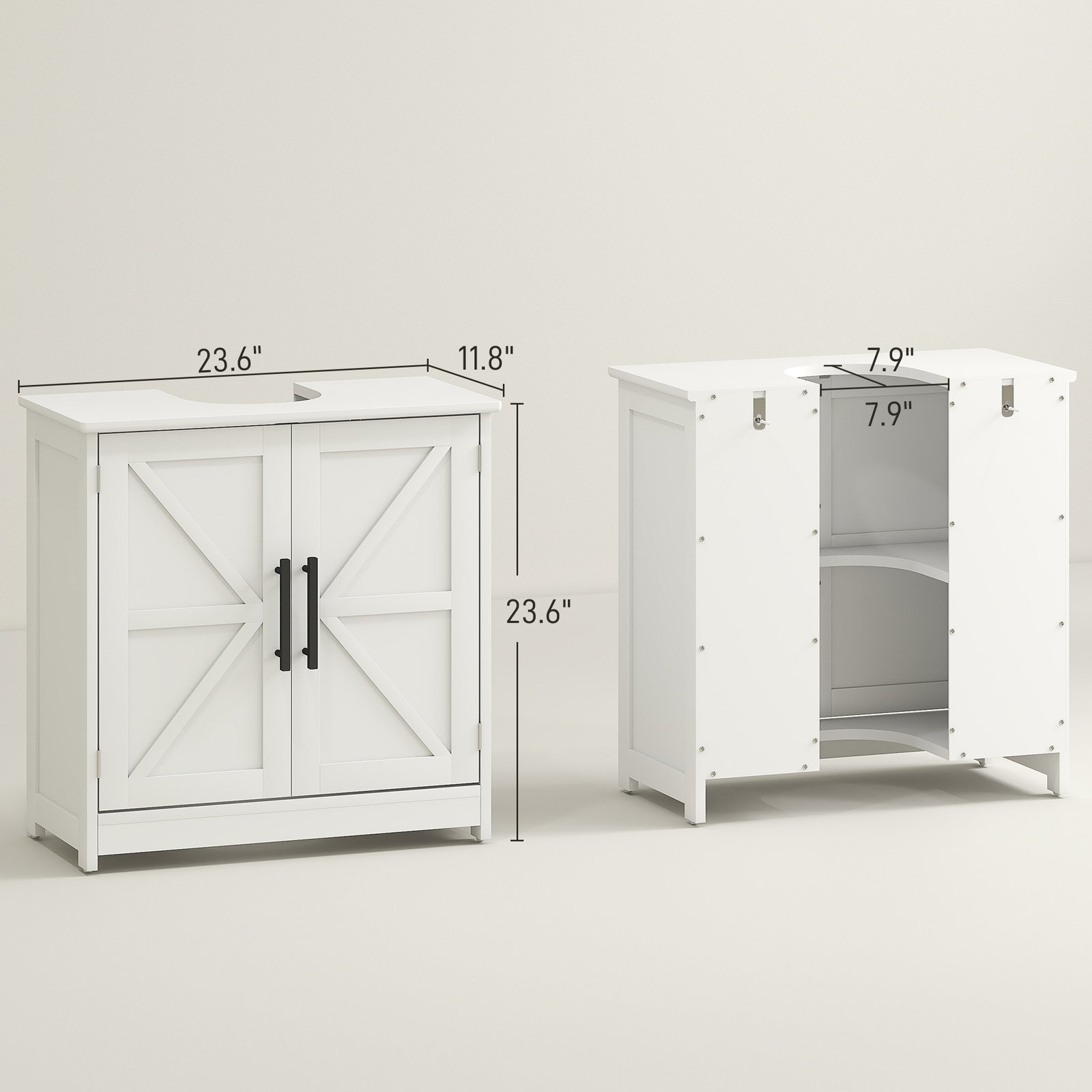 Farmhouse Pedestal Sink Storage Cabinet, Bathroom Sink Cabinet with 2 Barn Doors and Adjustable Shelf, White - Image 5